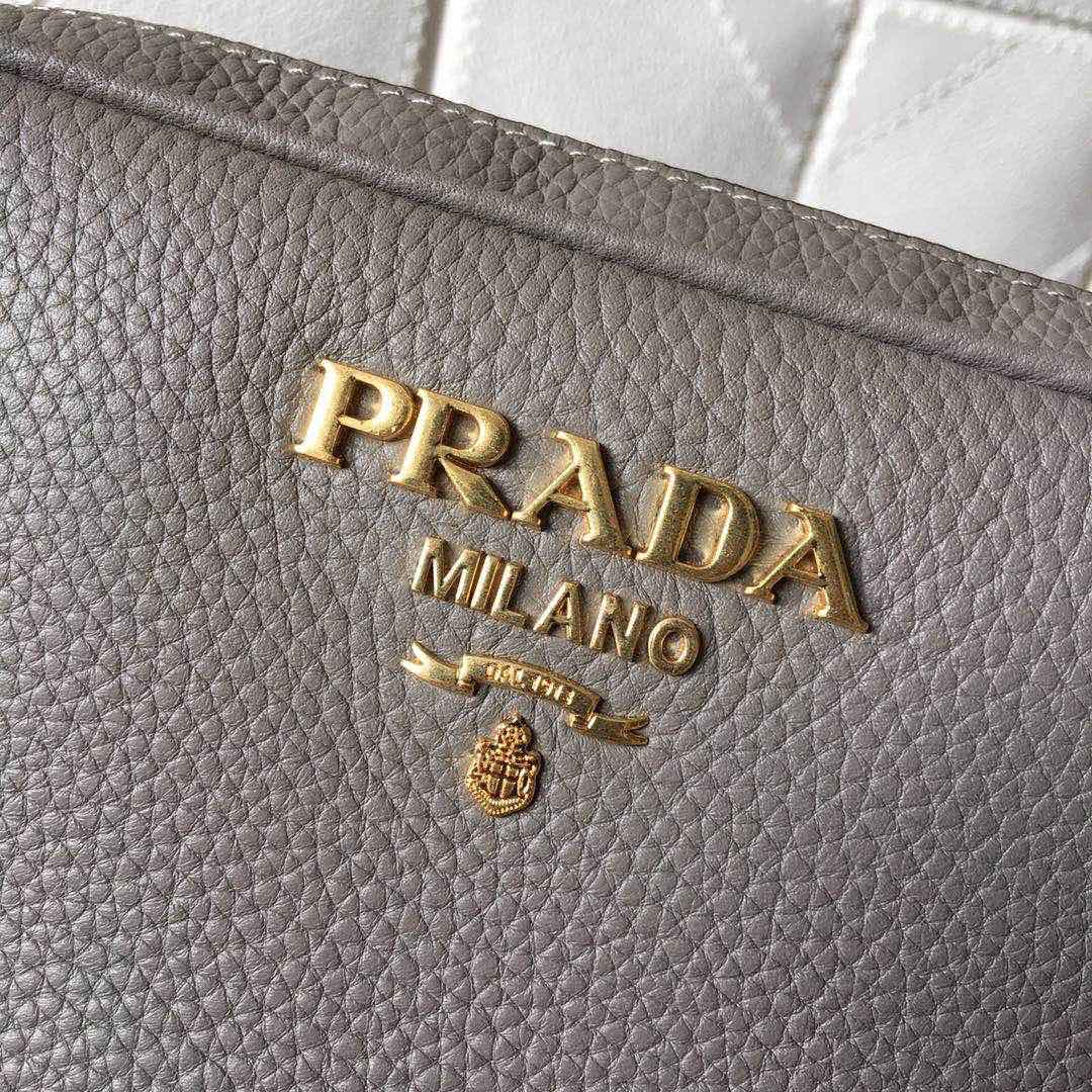 Prada Leather Shoulder Bag Handbag Tote Grey/Gold 1BH082